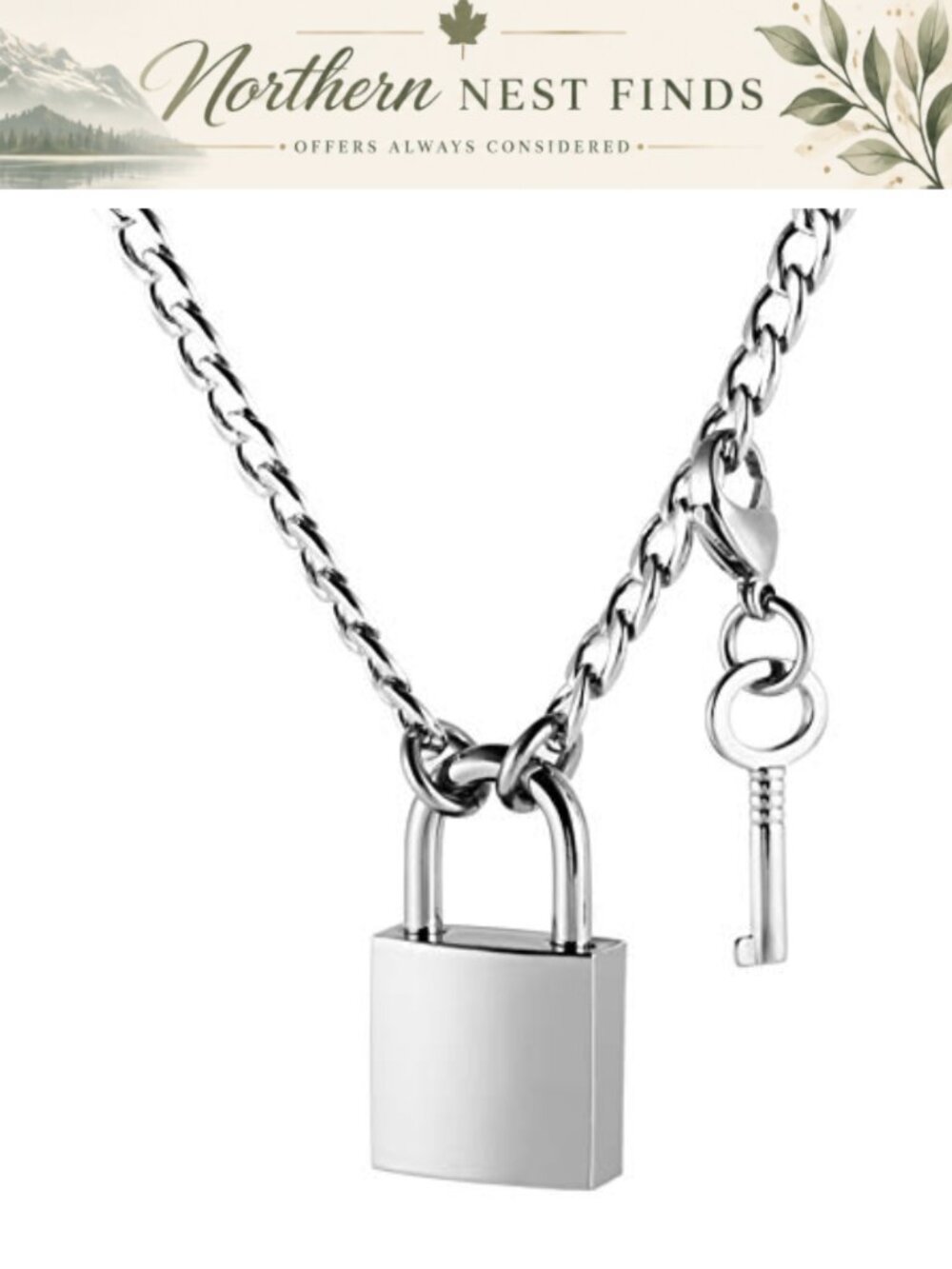 HZMAN Stainless Steel Padlock Necklace 24 Inch Adjustable Unisex Punk Hip Hop